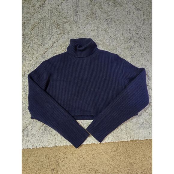Polo Ralph Lauren Navy Cropped 100% Wool Turtleneck, Soft, Women's Large - Picture 5 of 7
